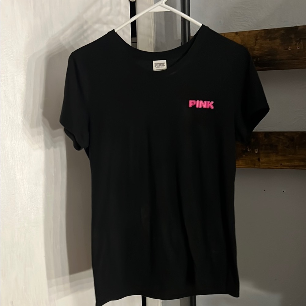 PINK Victoria's Secret Black and Pink Fitted Short Sleeve Tee